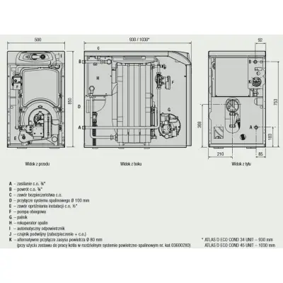 Kocioł olejowy C.O. żeliwny trójciągowy kondensacyjny FEROLLI ATLAS D ECO 34 CONDENS UNIT z palnikiem olejowym moc: 16 -33,8 kW