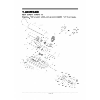 Schemat, kody i ceny części zamiennych do nagrzewnic olejowych FIRMAN F-2000DH, F-3000DH, F-5000DH