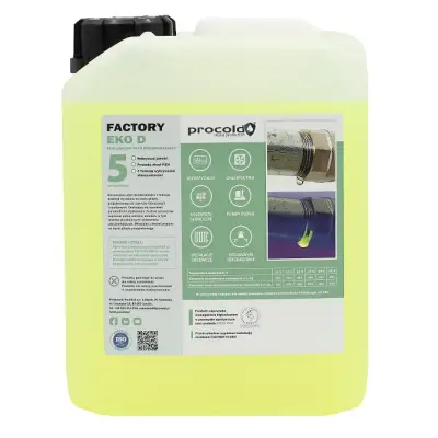 Płyn do instalacji chłodniczych, CO, pomp ciepła, niezamarzający glikol ekologiczny Factory Eko D z funkcją detekcji wycieku do -25 st.C, poj. 20kg