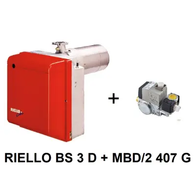 Palnik gazowy RIELLO BS3 D dwustopniowy (L=110-128mm) z rampą gazową MBD/2 407 G 3/4" moc: 65/80 - 190kW, KOD: 20169985