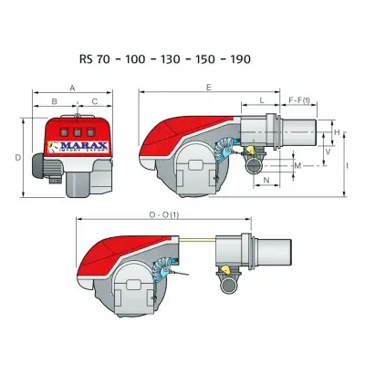 Palnik gazowy dwustopniowy progresywny RIELLO RS130 z rampą gazową MBD 420 (L=280mm), moc: 372/930-1512kW, KOD: 27021361