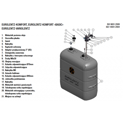 Zbiornik dwupłaszczowy na olej opałowy lub napędowy EUROLENTZ KOMFORT 2000 TELK 75, poj. 2000l, KOD:31381