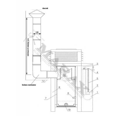 Zestaw kominowy ze stali nierdzewnej INOX: 5m fi130mm + daszek + kolano nastawne do piecy olejowych XARAM ENERGY/MTM 8-30, MAC-17