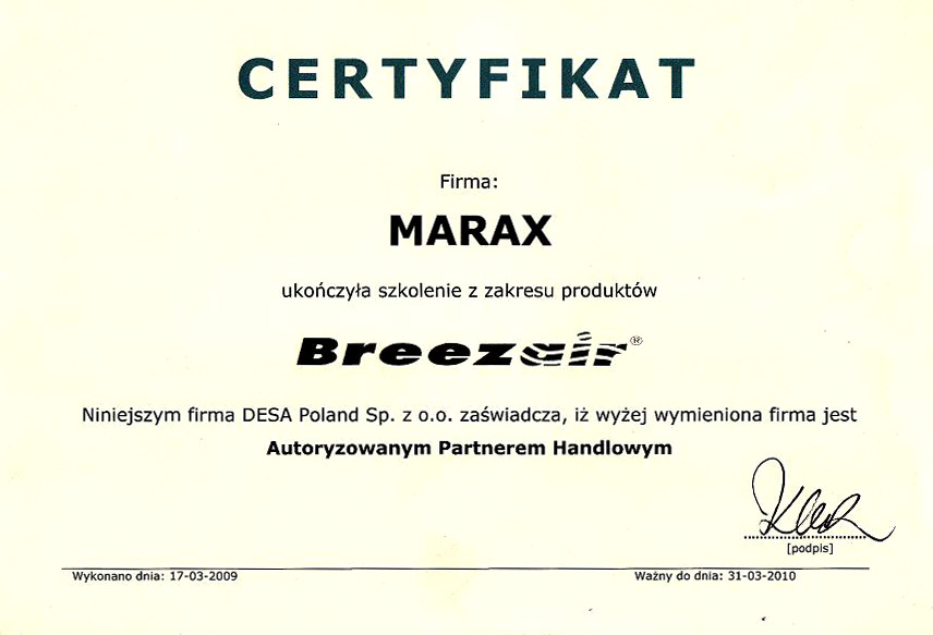 Breezair-Certyfikat-2010