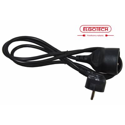 Przedłużacz, przewód elektryczny z wtyczką i z gniazdem czarny, kabel Elgotech PS-101,5-2, 2x1mm 10 A, dł.1,5mb w otulinie PCV