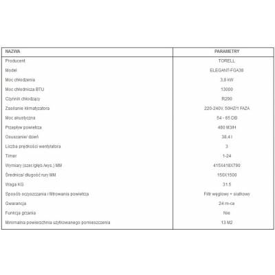 Klimatyzator przenośny TORELL ELEGANT FGA-38 moc:3,8 kW na 45m2