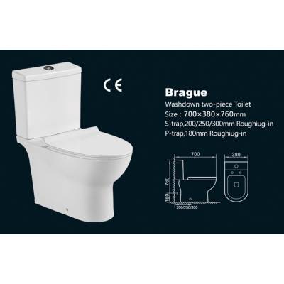 Misa, muszla ceramiczna WC stojąca kompakt bezrantowa, bezkołnierzowa - rimless XARAM Energy Brague Horizontal, odpływ poziomy