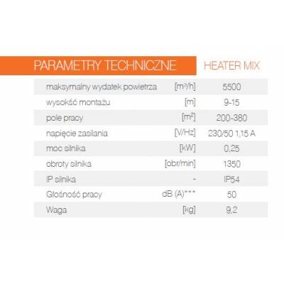 Destryfikator, zrzutnia powietrza, wentylator przysufitowy Sonniger HEATER MIX 2 wydatek powietrza: 7200m3/h, wysokość montażu: 9-16m