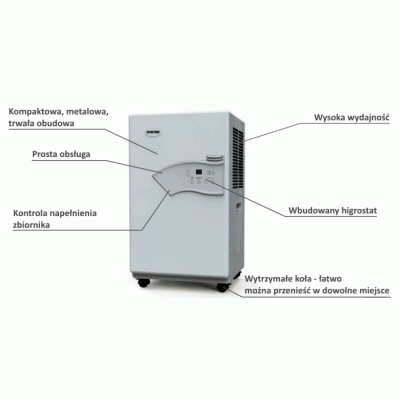 Osuszacz powietrza, pochłaniacz wilgoci kondensacyjny MASTER DH 721 P - seria: PROFESJONALNY, WHITE o wydajności 20l/doba