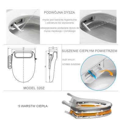 Deska myjąca, elektroniczny bidet, podgrzewana deska sedesowa z funkcją bidetu Tejjer TB-320Z