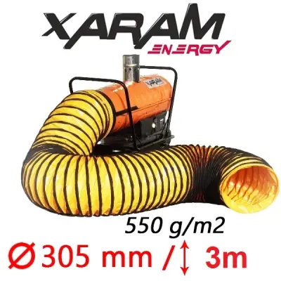 Przewód elastyczny niepalny z przyłączem XARAM Energy i TIGER KING dł-3m, śr-305mm, 550g/m2 do nagrzewnic olejowych XARAM Energy TK-80ID, ZF-80ID