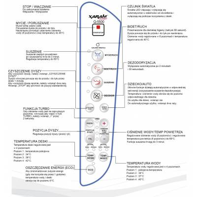 Elektroniczna, wielofunkcyjna deska myjąca WC z funkcją bidetu, podgrzewana deska myjąca XARAM Energy Q-5500 wersja: krótla (R). kod: XE-Q5500R