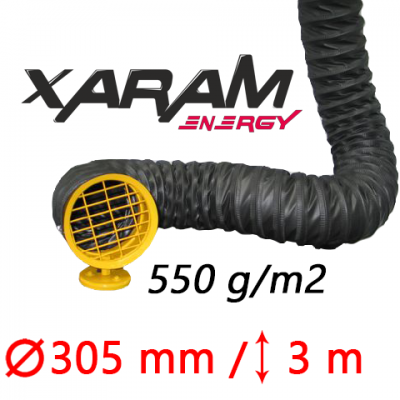 Przewód elastyczny niepalny i antystatyczny XARAM Energy dł-3m, śr-305mm, 550g/m2 do nagrzewnic olejowych Master BV-77E, BV-470E, XARAM Energy TK-80ID