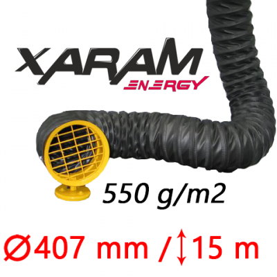 Przewód elastyczny niepalny i antystatyczny XARAM Energy dł-15m, śr-407mm, 550g/m2 do nagrzewnic XARAM Energy TK-170ID, TK-240I + ZESTAW MOCUJĄCY
